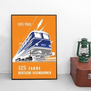 Poster German Railways -125 years German Railways (1960)- Train Deutsche Bundesbahn DB Print home decor Wall Print