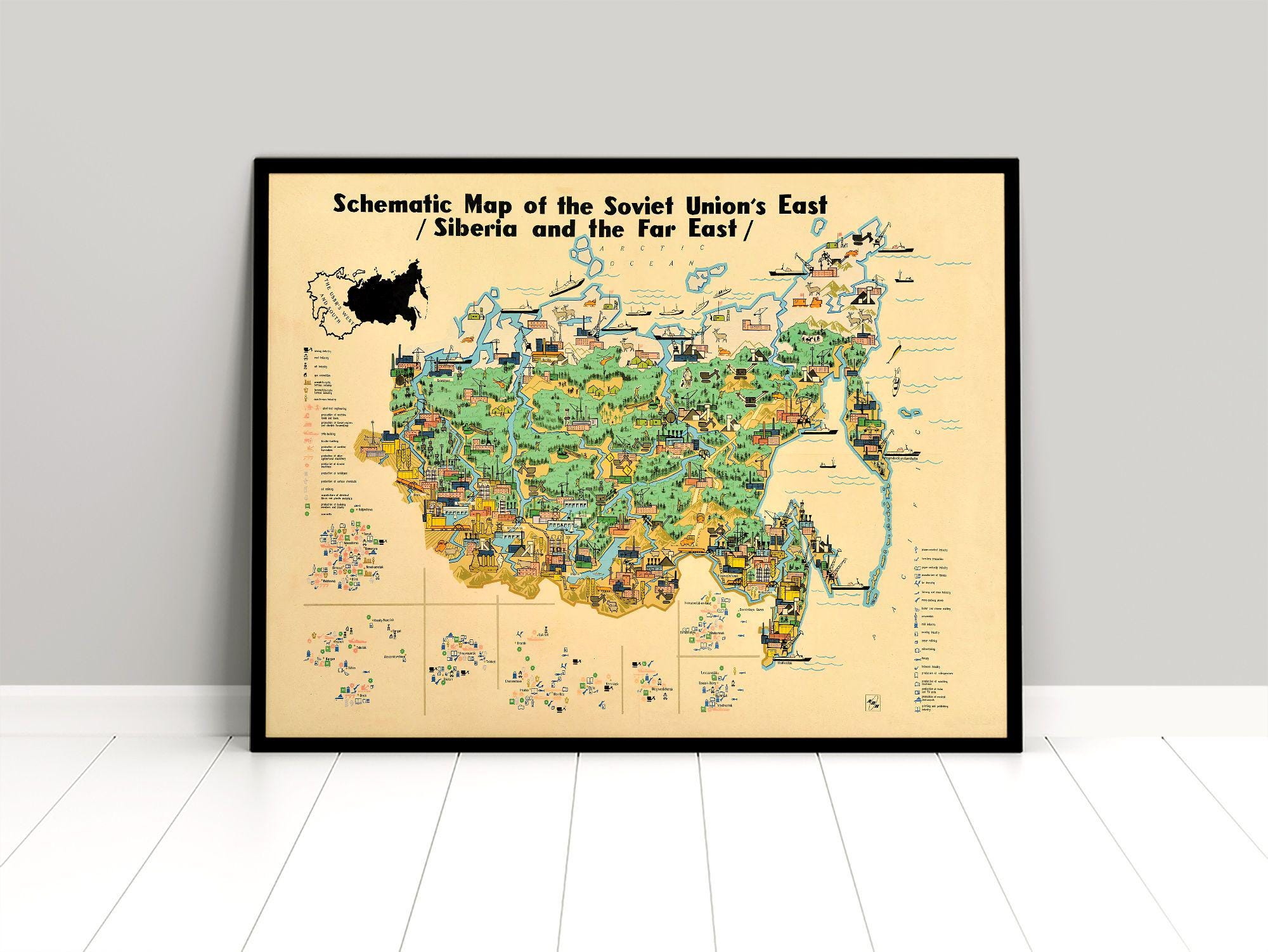 Map of the Soviet Union's East / Siberia / Wall Print / History / Expansion  / Vintage / Poster / Industry and Resources - Etsy Israel, image size:2000x1501