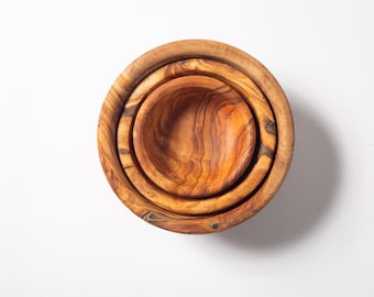 Bayu, Set de 3 bols en bois d'olivier
