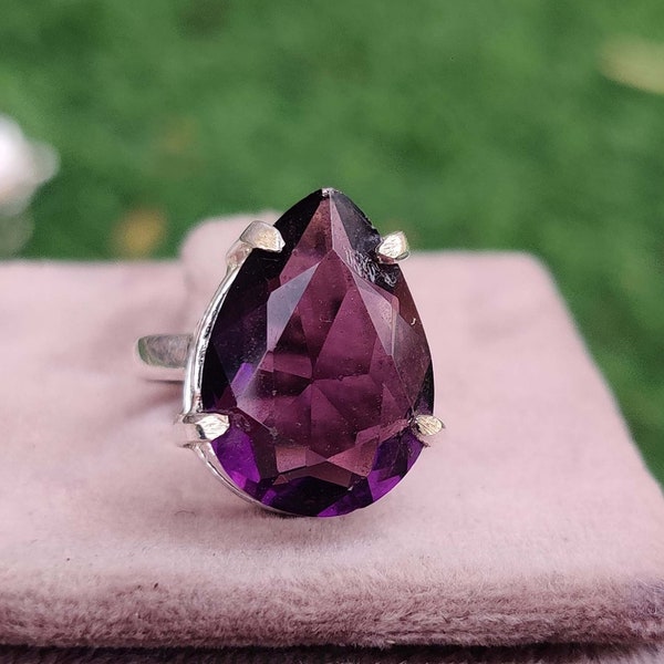 February Birthstone, Natural Purple Amethyst, 925 Sterling Silver, Dual Band Ring. Marquise Cut, Chevron Amethyst Ring, Valentine Gift