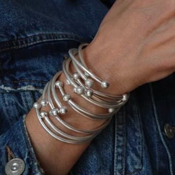 Bracelets antillais épais, ensemble de 7 bracelets, bracelets en argent sterling, bracelets, bracelets en argent antillais, bracelets Silver Boho pour femmes