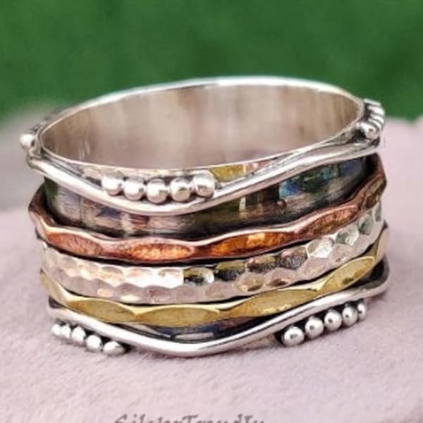 Spinner Ring, 925 Sterling Silver Ring, Spinning Ring, Meditation Ring, Fidget Ring, Twisted Rings For Women, Boho Ring, Oxidized Ring