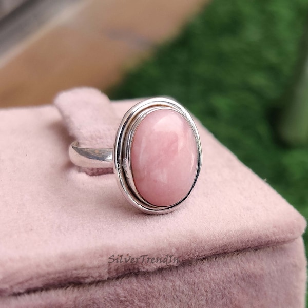 925 Silver Ring, Opal Ring, Pink Opal Ring, Gemstone Ring, Handmade Ring, Pink Opal Jewelry, Natural Stone Ring, Promise Ring, Oval Ring