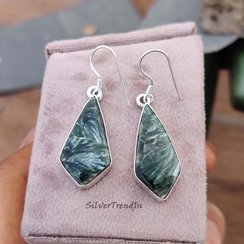 Natural Seraphinite Gemstone Earrings, 925 sterling silver, Handmade Earrings, Gorgeous Earrings, Dangle and drop Earrings,All occasion Gift Bild 7