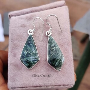 Natural Seraphinite Gemstone Earrings, 925 sterling silver, Handmade Earrings, Gorgeous Earrings, Dangle and drop Earrings,All occasion Gift Bild 8