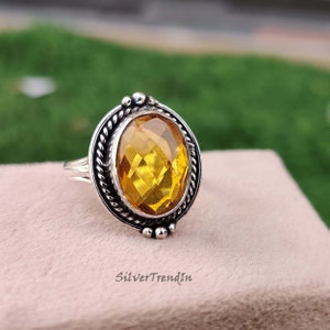 Genuine Citrine Ring, Citrine Silver Ring, Citrine Ring, 925 Sterling Silver Ring, Gift For Her, Citrine Statement Ring, Boho Hippie Ring