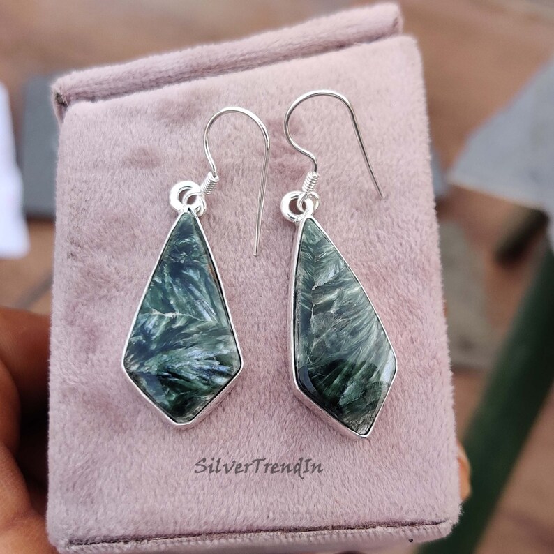 Natural Seraphinite Gemstone Earrings, 925 sterling silver, Handmade Earrings, Gorgeous Earrings, Dangle and drop Earrings,All occasion Gift Bild 6