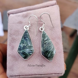 Natural Seraphinite Gemstone Earrings, 925 sterling silver, Handmade Earrings, Gorgeous Earrings, Dangle and drop Earrings,All occasion Gift Bild 4