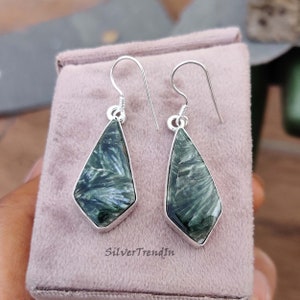 Natural Seraphinite Gemstone Earrings, 925 sterling silver, Handmade Earrings, Gorgeous Earrings, Dangle and drop Earrings,All occasion Gift Bild 5