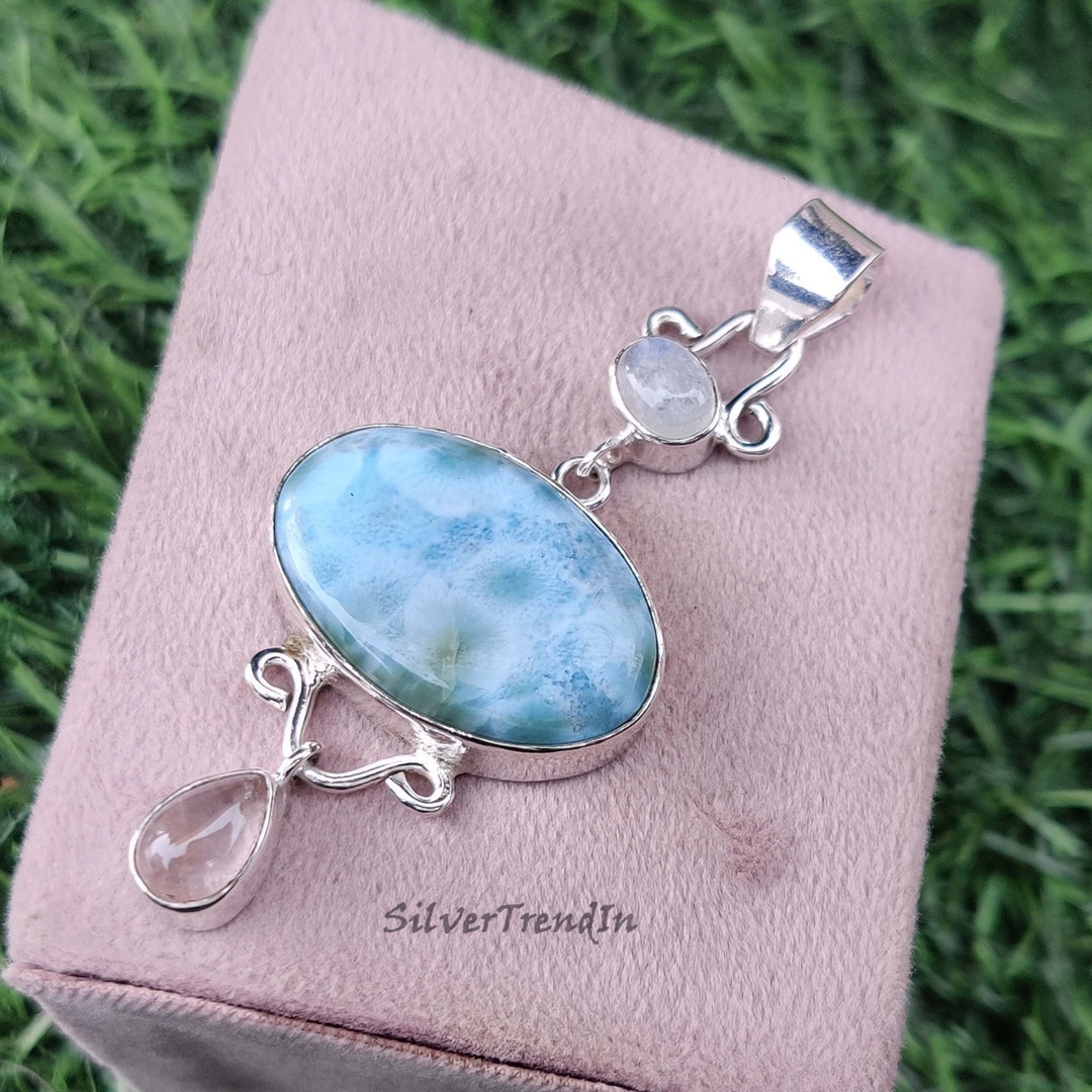 Larimar Pendant 925 Sterling Silver Pendant Larimar Gemstone Pendant