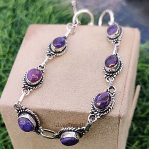 Purple Copper Turquoise Bracelets, 925 Sterling Silver Bracelet, Handmade Bracelet, Purple Bracelet, Gemstone Bracelet, Women Bracelt