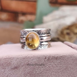 Citrine Spinner Ring, Citrine Gemstone Ring, 925 Sterling Silver Ring, Handmade Ring, Spinner Rings For Women, Spinning Ring, Gift For Her