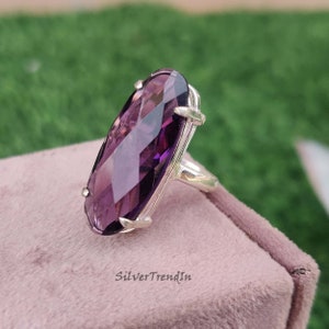 Long Amethyst Ring, 925 Sterling Silver Ring, Amethyst Ring, Handmade Dainty Ring For Women, Statement Ring, Prong Ring, Promise Ring
