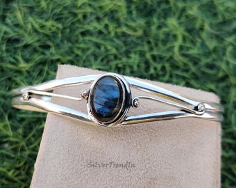 Labradorite Bangle, Adjustable Bangle, Women Bangle, Gemstone Bangle, Handmade 925 Sterling Silver Bangle, Stackable Bangle, Gift For Her