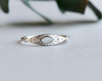 Sterling Silver Marquise Ring, Mother of Pearl Ring, 925 Sterling Silver Ring, Boho Ring, Signet Ring, Rose and Choc Ring, Gift For Her