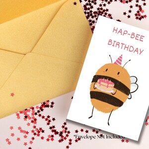 Hap-Bee Birthday Card- Cute Bee Birthday Digital Download- Printable Card in 2 sizes A7 & A2-Instant Download Digital Card