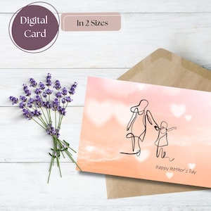 Tarjeta digital para el Día de la Madre con diseño de líneas simples - Descarga digital A2 y A7 - Descarga instantánea e impresión en casa
