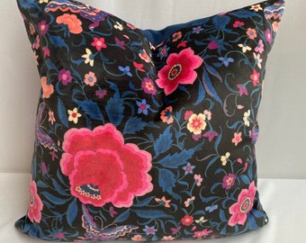 Velvet cushion cover in Clarke and Clarke “la habana black” oasis collection