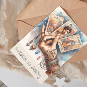 Invitación al Destino / Invitaciones para Fiestas Psíquicas (sobres incluidos) / Diseño de Tarot Gitano