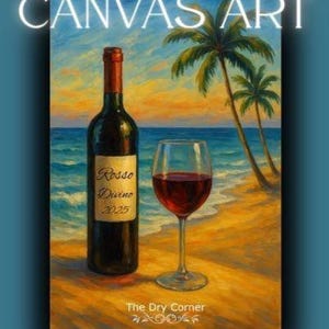 Red Wine and Beach Vibes Canvas Art| Tropical Sunset Wall Decor| Wine Lover Gift| Beach House Decor| Coastal Artwork| Summer Home Accent