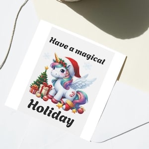 Cartes de vœux licorne magique pour enfants (1, 10, 30 et 50 pcs) | Licorne de Noël | Fête de Noël de l'école | Cartes de vœux de Noël pour enfants
