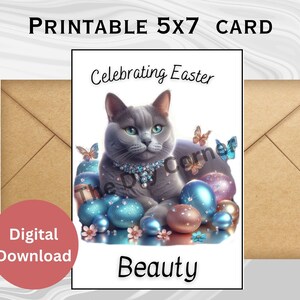 Carte Célébrer Pâques beauté chat bleu russe