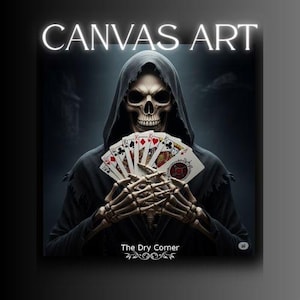 Full House |Gothic Canvas Wall Art| Skull Playing Cards Print| Dark Home Decor| Halloween Decoration| Fantasy Artwork