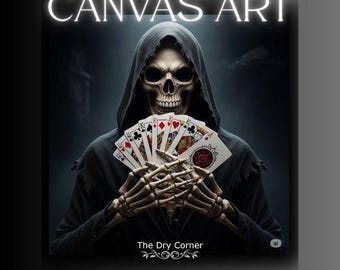 Full House |Gothic Canvas Wall Art| Skull Playing Cards Print| Dark Home Decor| Halloween Decoration| Fantasy Artwork