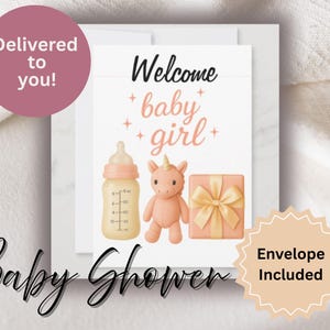 Welcome Baby Girl| Baby Shower Card| Envelope Included