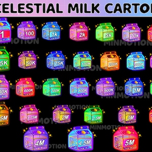 Celestial Milk Box Twitch Bit Badges / Complete Twitch Bit Badges Set/ Twitch Tier Badges / Milk Carton / Number Bit Badges / Gamer Graphics