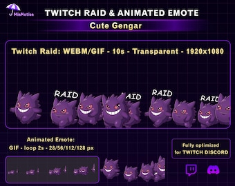 Gengar animado e fofo correndo - Alerta de Raid na Twitch, Alerta de Transmissão Engraçado do Gengar, Emote Bônus para Twitch, Discord, Kick...