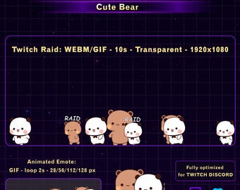 Alerta de Raid de Ursos Chibi no Twitch, Emote de Ursos Fofos para Twitch, Alerta Divertido para Streamers