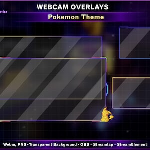 Animated Pokemon Gaming Room Webcam Overlay – Neon Facecam Frame for Twitch VTuber Kick with Shiny Umbreon, Eevee, Pikachu...