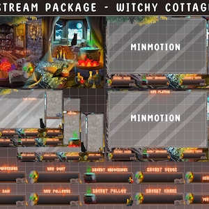 Animated Witchy Cottage Twitch Stream Full Package / Magic Room Overlays / Stream Graphics / Witchcraft / Astrology / Occult  / Kitty Cat
