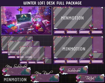 Escritorio Lofi de invierno animado Twitch Stream Paquete completo, Escritorio Lofi retro, Árbol de Navidad, Papá Noel, Cacao caliente, Caramelo, Gráfico para transmisión en vivo