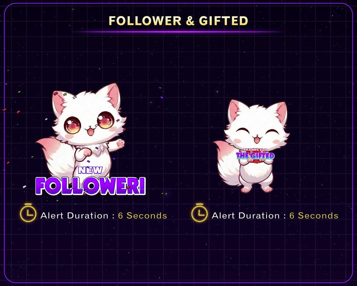 Animated Cute Cat Twitch Alert Pack, Chibi Cat Alert Bundle, Funny ...