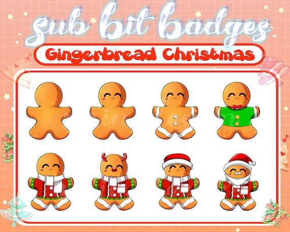 GINGERBREAD Christmas Twitch Sub Bit Badges | Holiday Badges | Xmas Streamer Emotes | Twitch Graphics | New year | Noel | Winter | Cookie