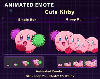 Pacote de emotes animados do Kirby comemorando para Twitch, transmissões individuais e em grupo, emotes divertidos de Pokémon para streamers, gráficos para streamers.