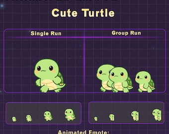 Animated Cute Turtle Emote Twitch, Single & Group Run, Funny Animal Stream Emote, Graphics For Streamer