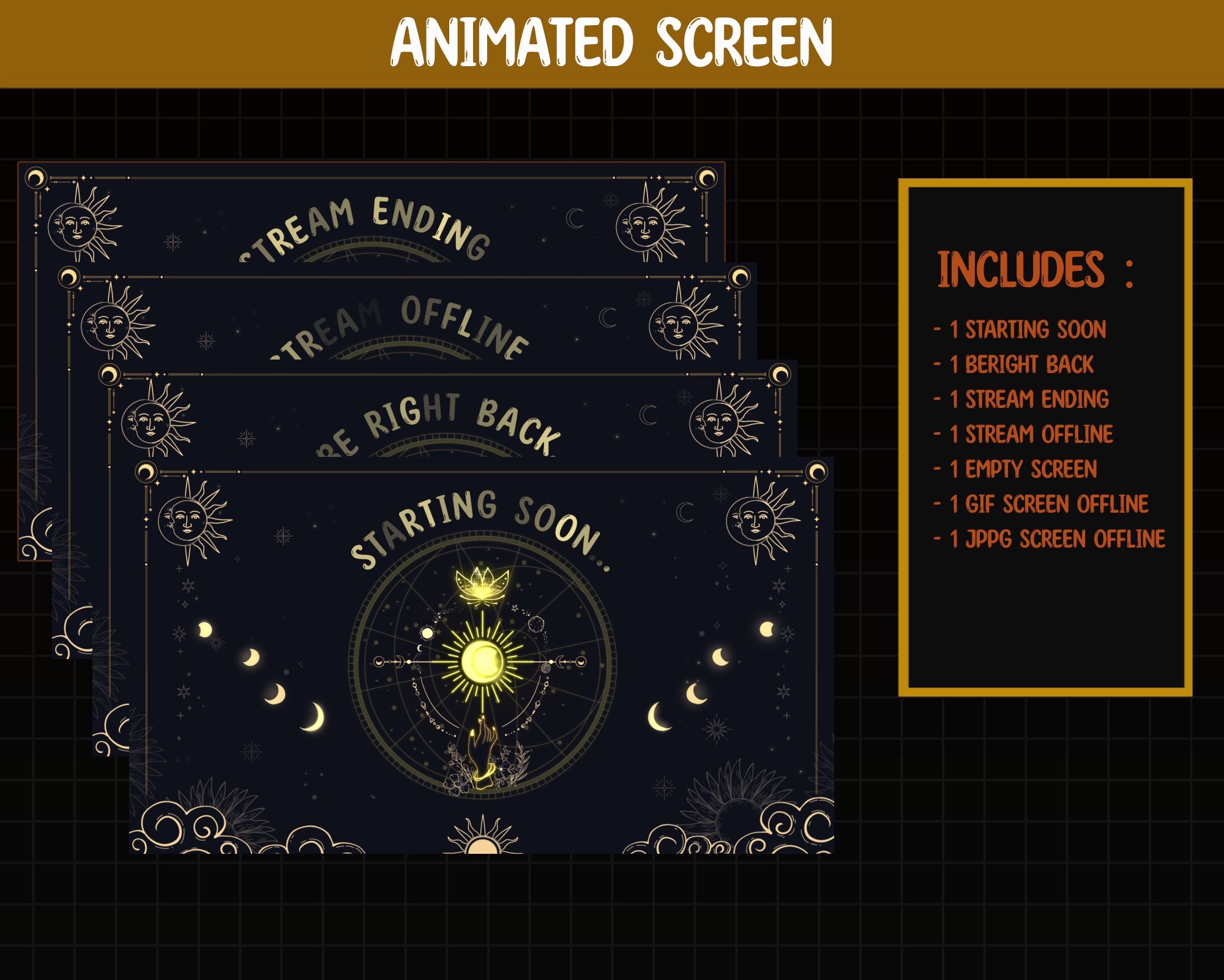 FULL ANIMATED Gold Celestial Twitch Stream Package / Gold Moon Star ...