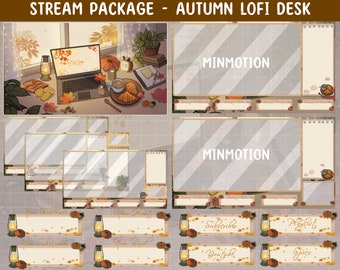 Animated Autumn Lofi Desk Twitch Stream Package/ Retro Lofi Desk/ Maple Leaf/ Pumpkin/ Coffee / Autumn Spring / Haloween / Streamer