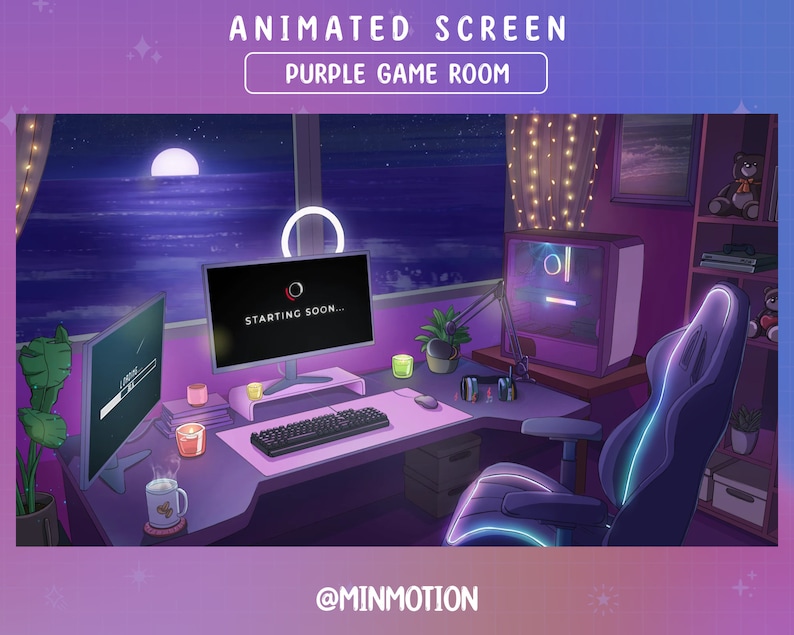 Animated Sea View Game Room Twitch Screen / Purple PC Setup - Etsy