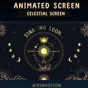 ANIMATED Twitch Stream Screen / Twitch Neon Gold Celestial Overlay / Emerald / Plants / Elegant / Moon / Stars / Lotus / Elegant / Magical