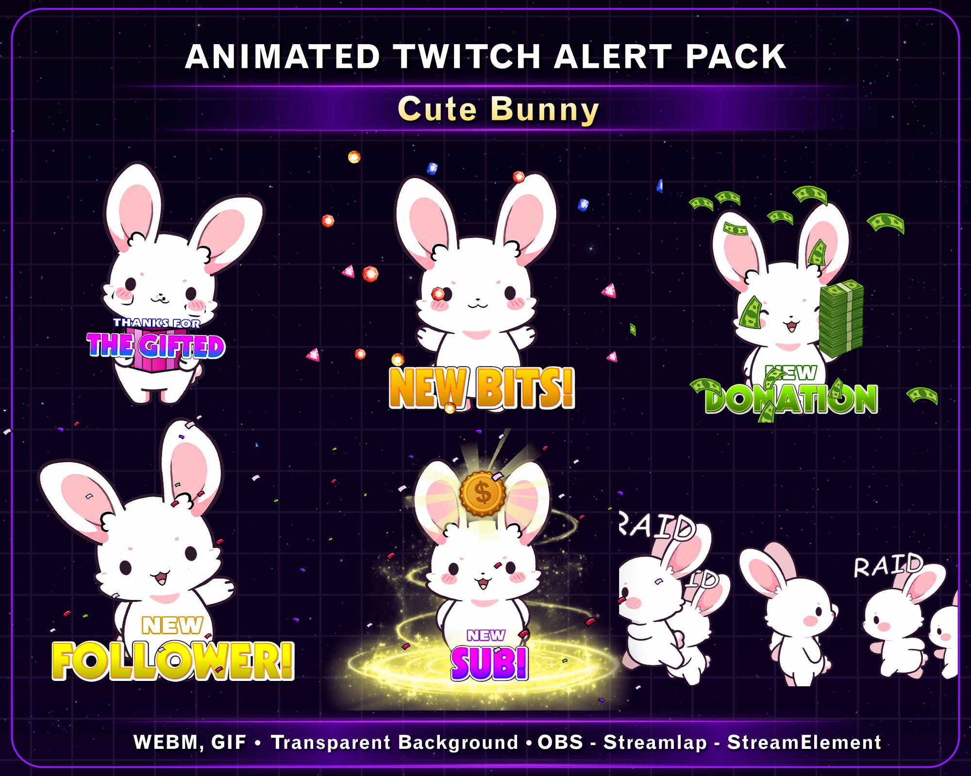 Animated Cute Bunny Twitch Alerts Pack, Bunny Mascot Alerts Bundle ...