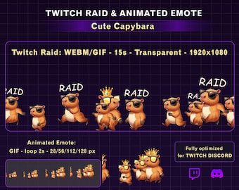 Animated Cute Capybara Twitch Raid Alert, Funny Capybara Emote, Funny Twitch Alert for Streamers, Twitch Discord Ready