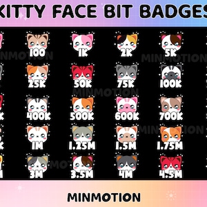 Kitty Face Twitch Sub Bit Badges / Kawaii Magic Cat Botle / Number bit badges / Cute Badges For Streamers / Meow Twitch