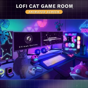 Animated Lofi Gaming Room Twitch Stream Screen / Lofi Aesthetic Gaming PC Room scenes / Twitch Overlay / Cozy Kawaii Gamer Play