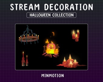 Animated Stream Decoration Halloween Collection / Cute Witchcraft / Spooky Pumpkin / Blood Candles / Fire / Poison / Graphics For Streamer