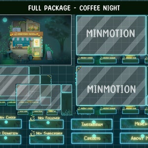 Animated Night Coffee Twitch Full Package / Cozy Coffee Shop / Mysterious Coffee / Aesthetic Lofi Overlay / Forest / Graphic For Streamer
