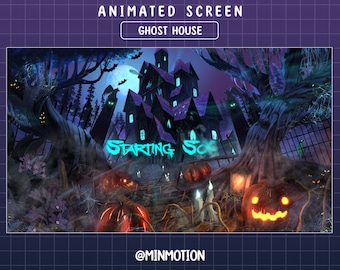 Animated Ghost House Twitch Stream Screen / Spooky House In The Woods / BackGroud for Halloween Night / Gothic/ Pumpkin/ Bats /  Candles